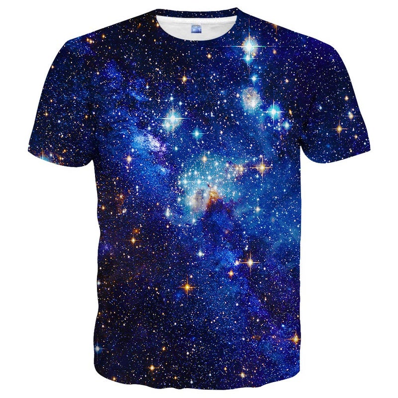 LAIDIPAS Galaxy Shirt Blue 3D Cool T-Shirt for Women Unisex Men Casual Top Tees Space XXL - Image 1
